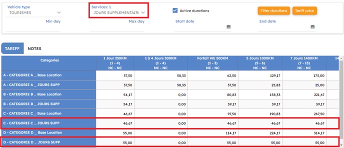 Capture gestion avancée des tarifs EN 2